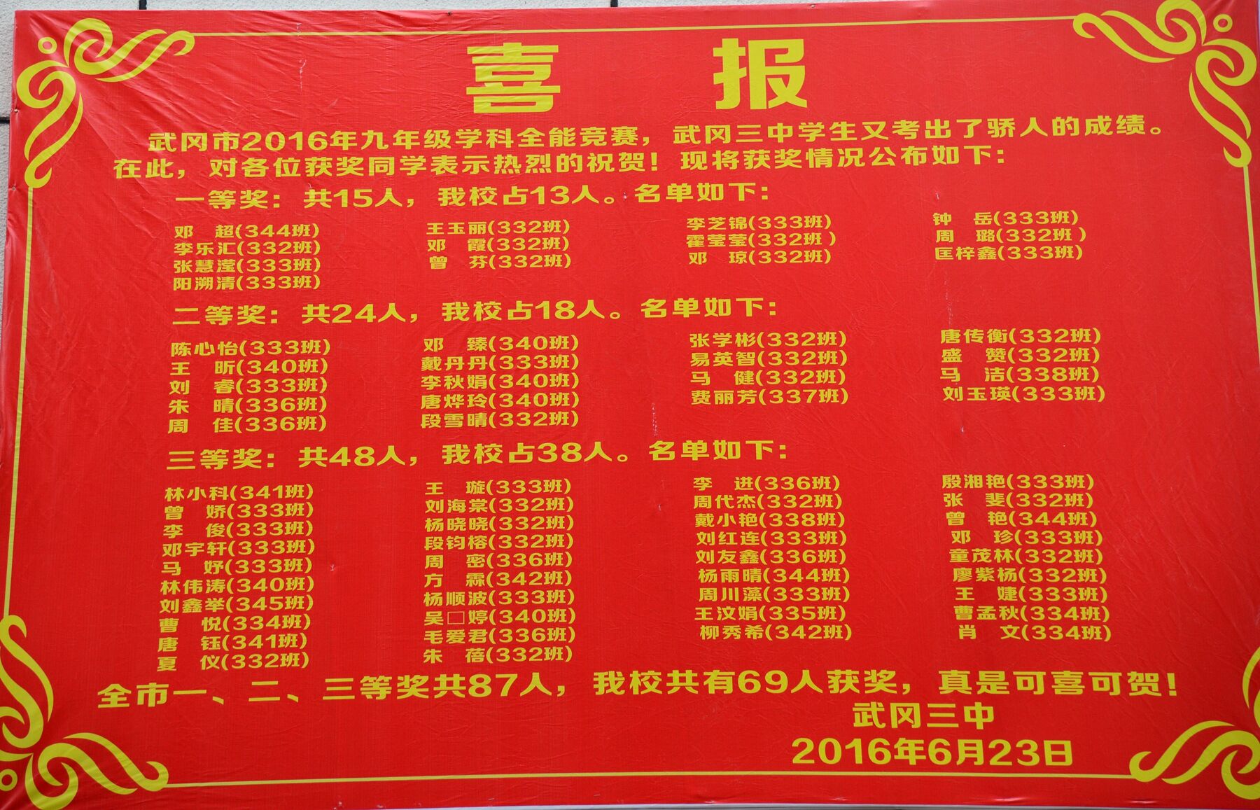 武岡三中喜報！