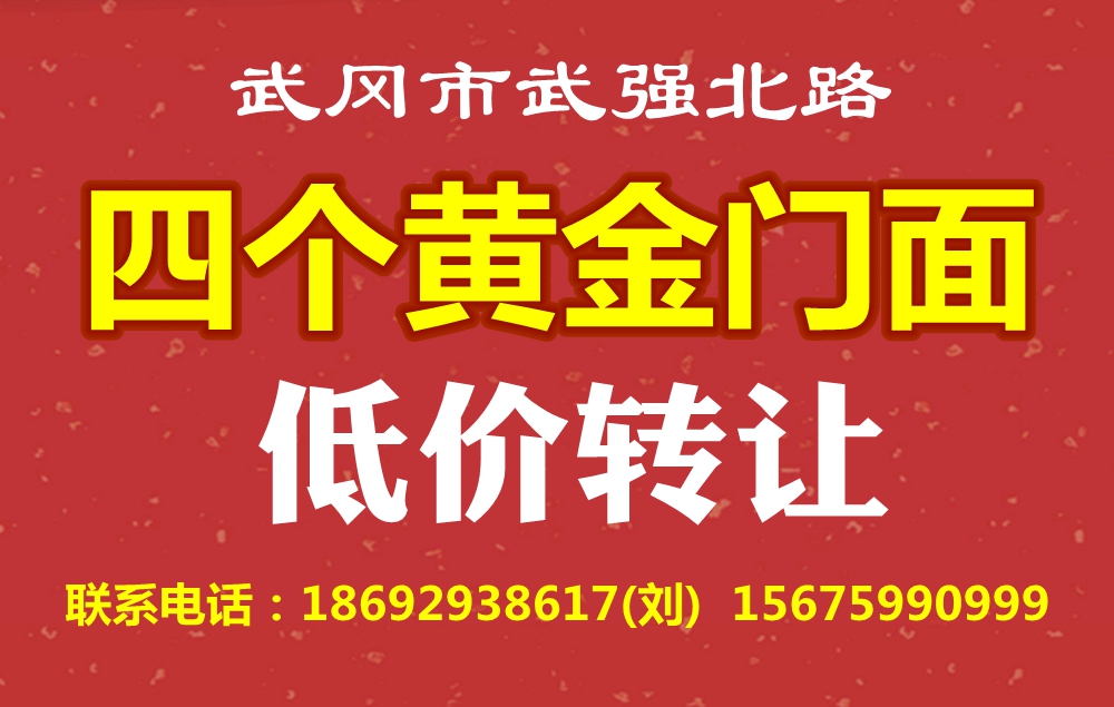 好消息：武冈市武强北路四个黄金门面低价出售