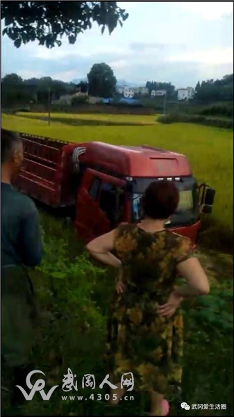 武岡一輛大貨車翻到稻田里,損失慘重!