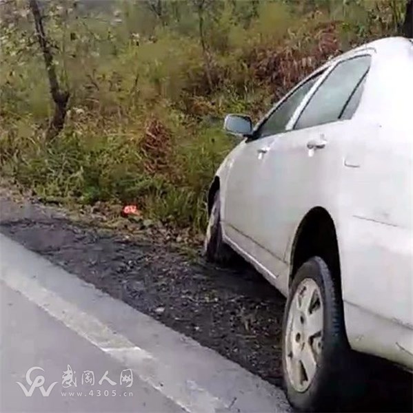武岡這個路段一輛粵B牌照車撞到樹上，很受傷……