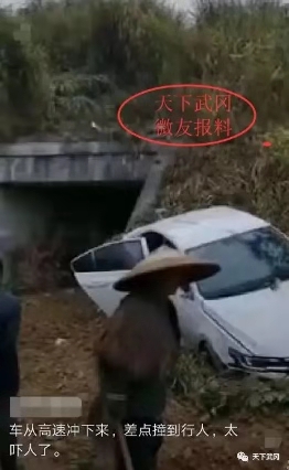 武岡微友：太嚇人了?，一小車從高速公路上，沖了下來！