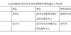 关于2024年度武冈市农业系列初级职称评审拟通过人员的公示